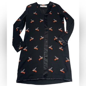 Victoria Victoria Beckham Dress Bird Print Black Long Sleeve Knee Length Size 6